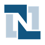 Logo: Stylized blue and light blue letter N.